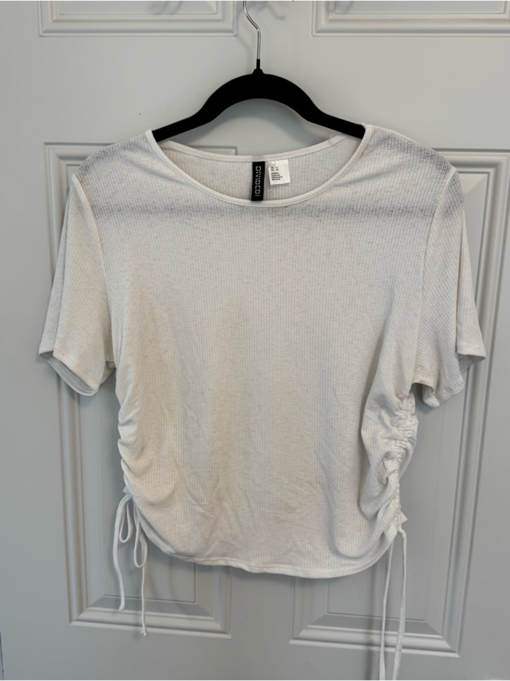 H&M White Short Sleeve Side-Ruched Tee